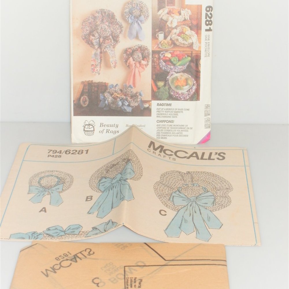 1992 McCall's Crafts RAG CROCHET Package #6281 Sewing Pattern Hat Basket